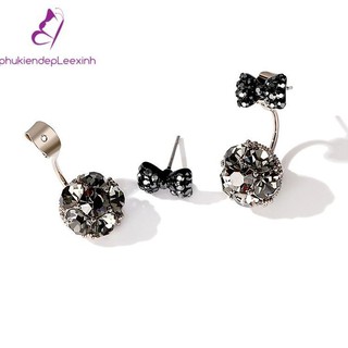 Bông tai 2 in 1 hai kiểu đeo đính đá nơ đen Hoa tai Phụ kiện Đẹp Leexinh