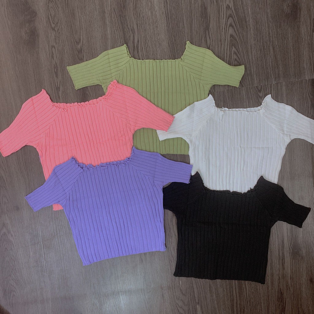 [Mã NOWSHIPT6HAPPY giảm 20k đơn 50k] Áo Croptop Dệt Kim Tay Ngắn Thiết Kế Trễ Vai Nữ Tính (Hàng QC có sẵn) | BigBuy360 - bigbuy360.vn