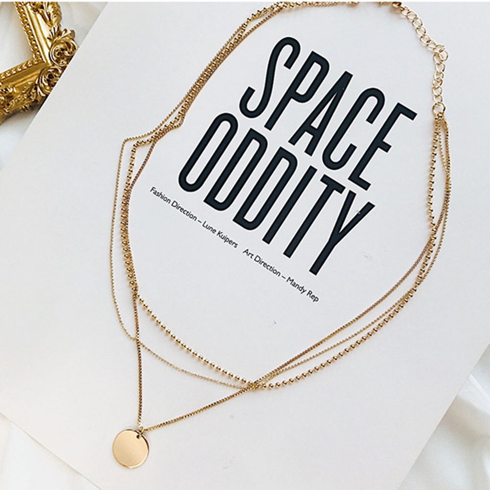 Vòng cổ kim loại 3 lớp mặt hình tròn phong cách Hàn Quốc thời trang