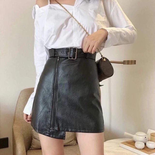 Chân Váy Da Kèm  Đai Cá Tính Phong Cách Ulzzang
