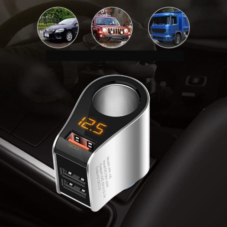 Tẩu Sạc ô tô 3 cổng QC 3.0 - Tẩu chia sạc chính hãng Hyundai HY-10 dùng được cho mọi loại xe