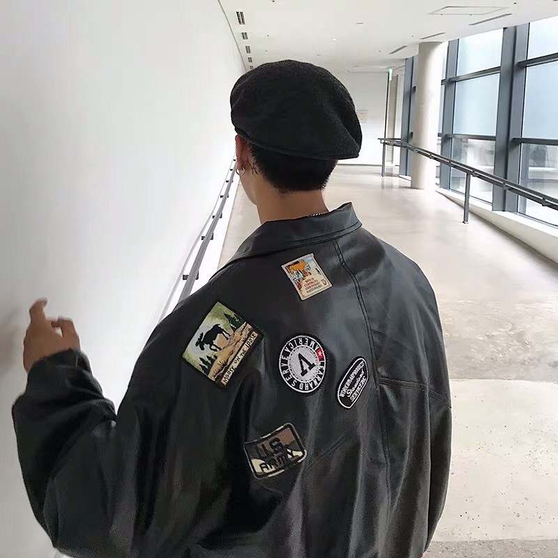 Áo khoác da nam thêu huy hiệu logo lưng oversize siêu chất ❤️