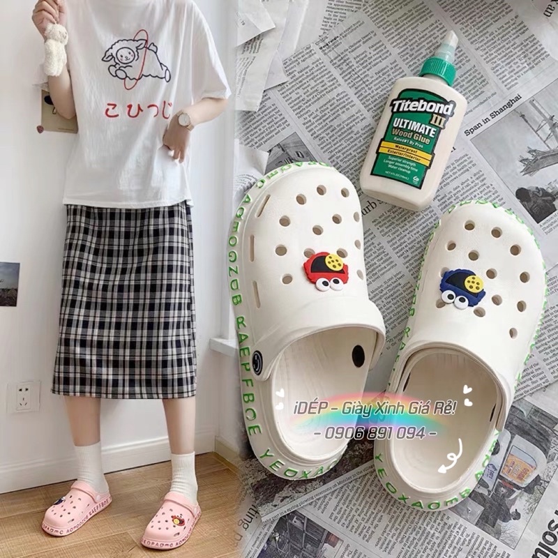 Dép sục Crocs nữ siêu nhẹ viền chữ cao 3cm (Tặng 6 sticker) đi mưa siêu bền Maipy -  SL034