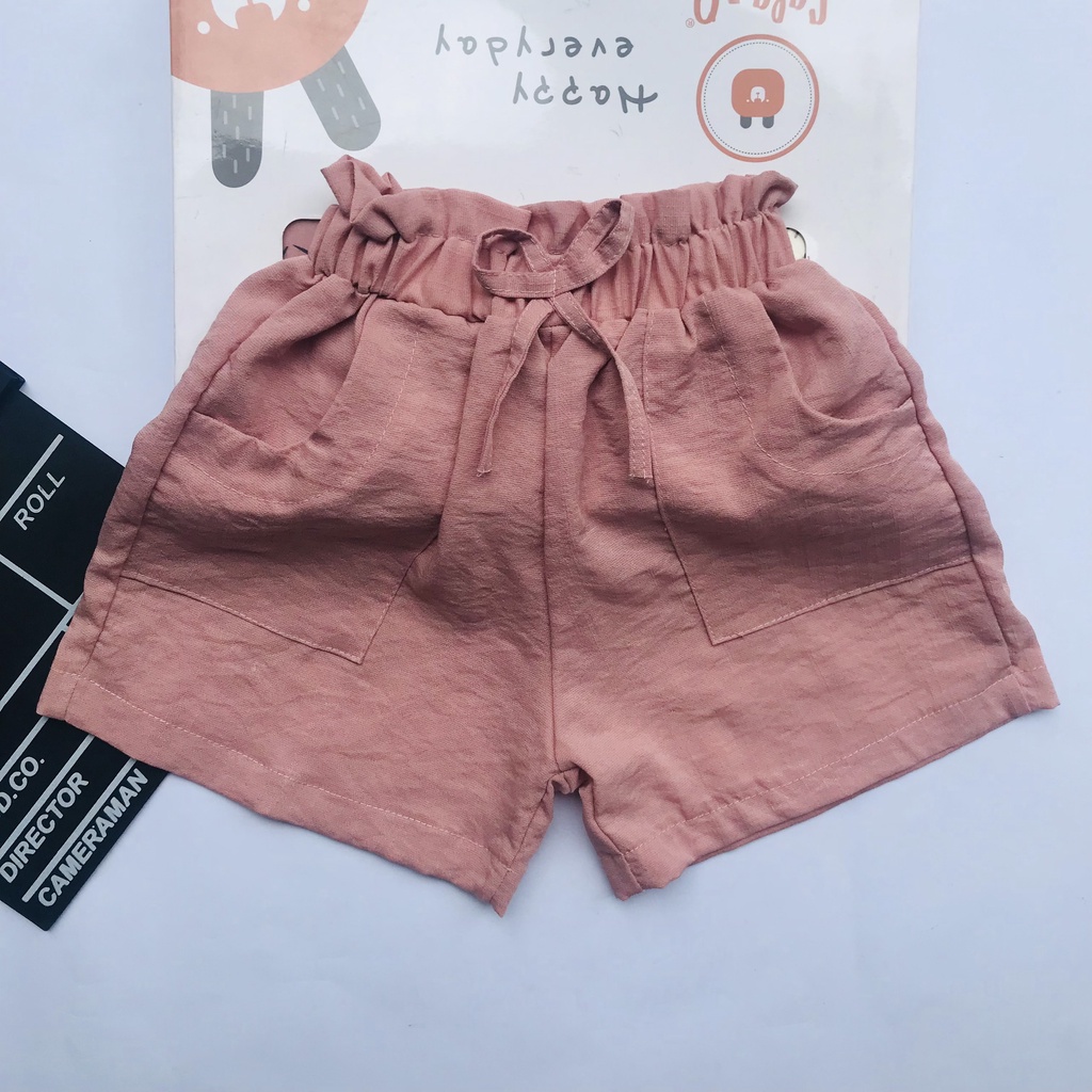 Quần Đùi Cạp Cao Có Nơ Bé Gái Chất Đũi Thấm Hút Mồ Hôi Mềm Mại Size 10-35kg