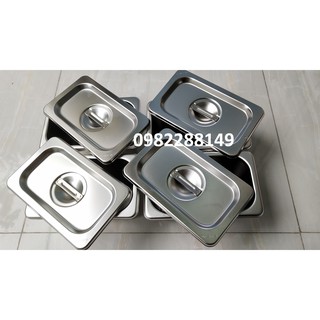 Combo 4 bộ khay inox gn 1/9 cao 10cm đựng thạch trà sữa,topping...có nắp