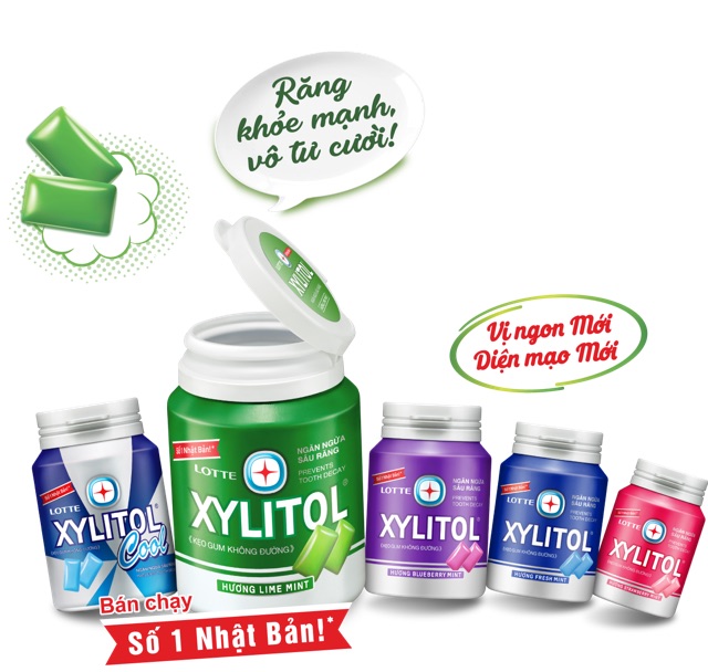 Hũ Kẹo Gum Không Đường Xylitol Đủ Vị 58gr Lotte