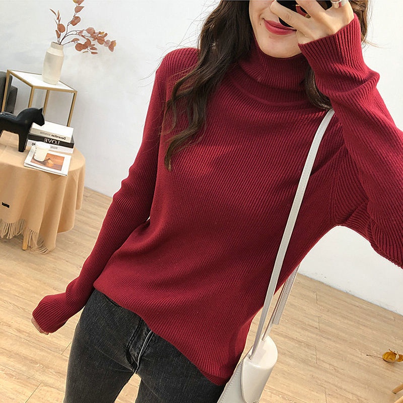 Áo sweater dệt kim cổ lọ dáng ôm thời trang thu đông cho nữ