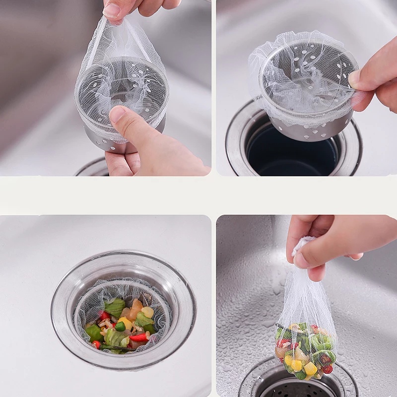 Bộ 30/100 túi lưới lọc rác KIPRUN dùng một lần cho bồn rửa chén