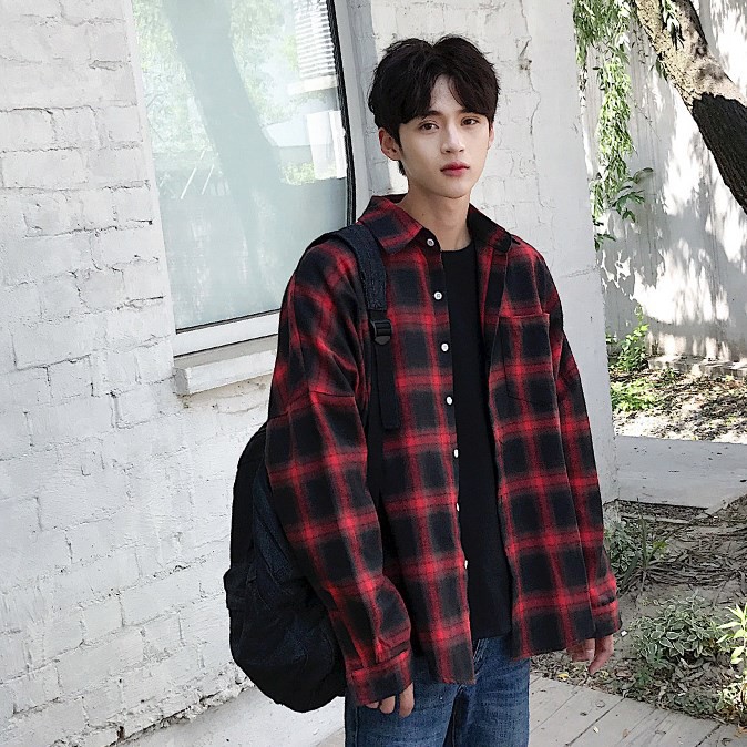 Áo Flannel sơ mi sọc caro đỏ đen