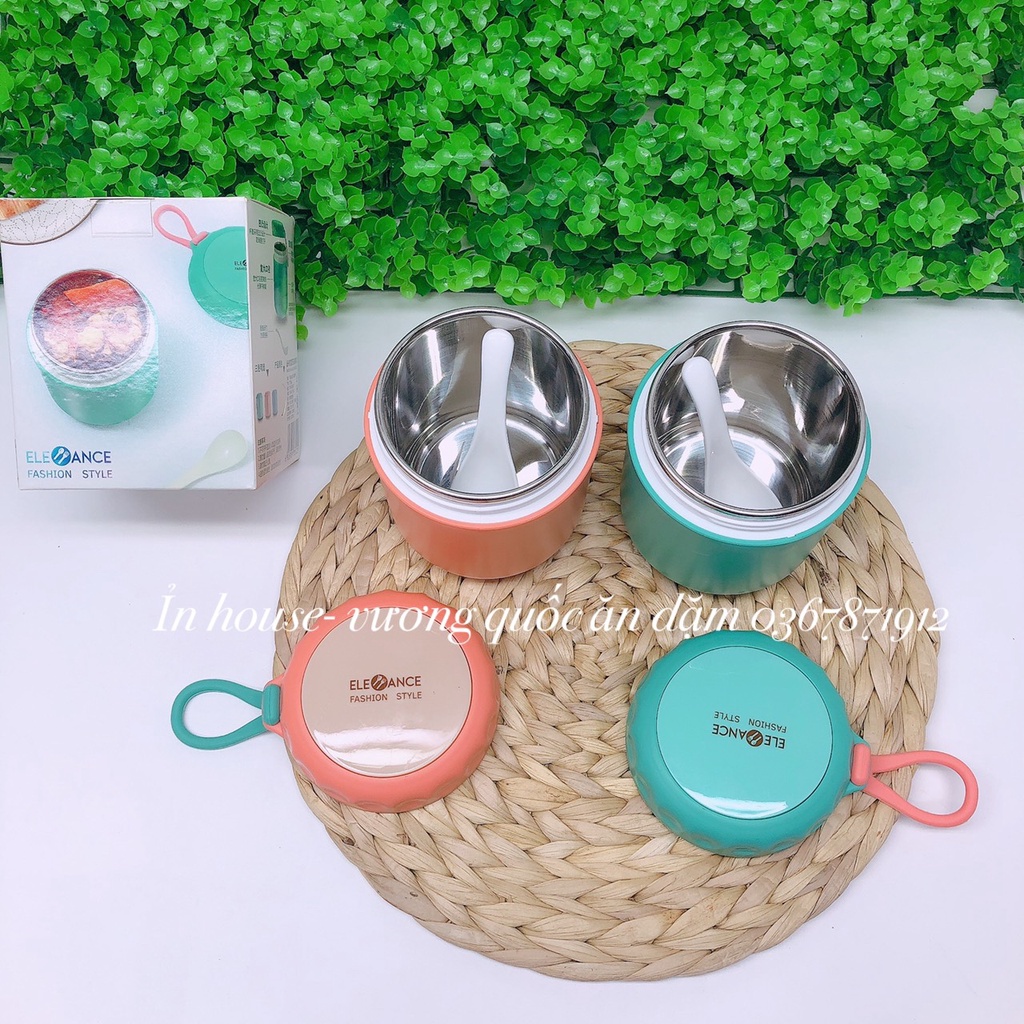 BÌNH Ủ CHÁO GIỮ NHIỆT ELEFANCE Cốc ủ Giữ Nhiệt Đụng Canh, Soup INOX CÓ QUAI Tiện ích DUNG TÍCH 430ml