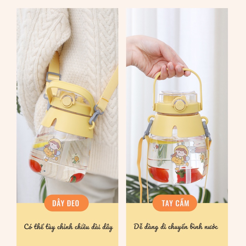 Bình Nước Bụng Bự 1300ml Cute Dễ Thương Tặng Kèm Sticker EVEMOM STORE BN012