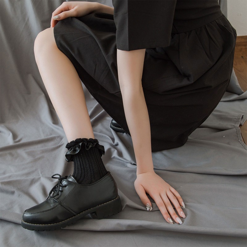 Youyo Vớ Thuyền Màu Đen Phối Ren Viền Sọc Viền Jacquard Ngọt Ngào Phong Cách Lolita Nhật Bản Harajuku Gothic Ngọt Ngào Cho Nữ