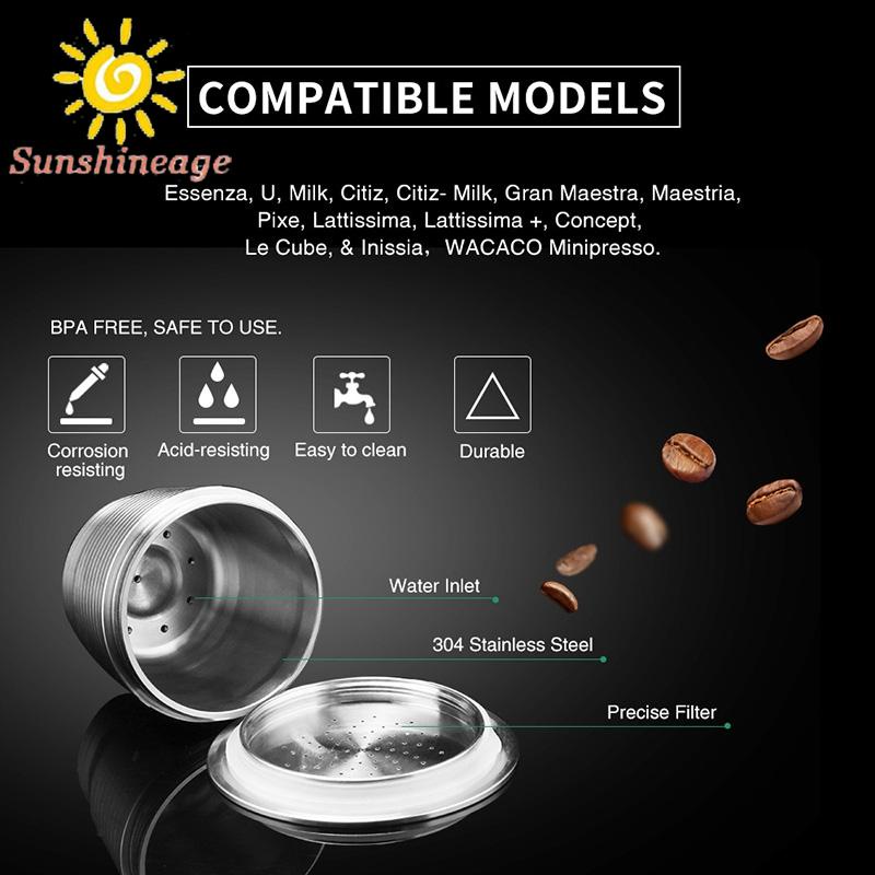 SUNAGE --1PC Machine Tool Durable Non-toxic Reusable Pod For Nespresso Coffee Capsule& SHINE