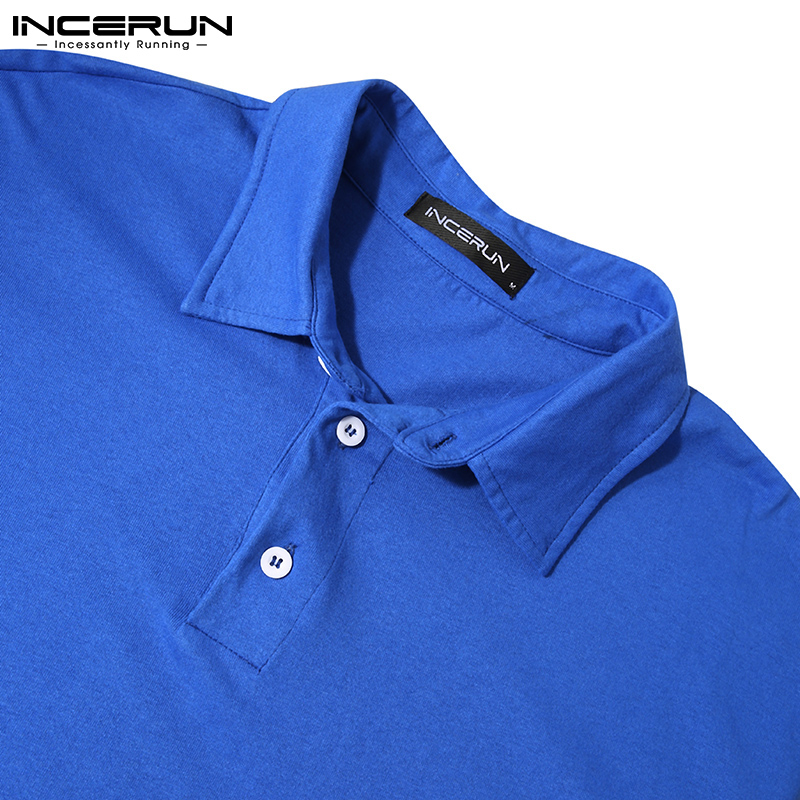 Áo INCERUN Cotton Tay Ngắn Màu Trơn Cổ Bẻ Thời Trang Đơn Giản Cho Nam