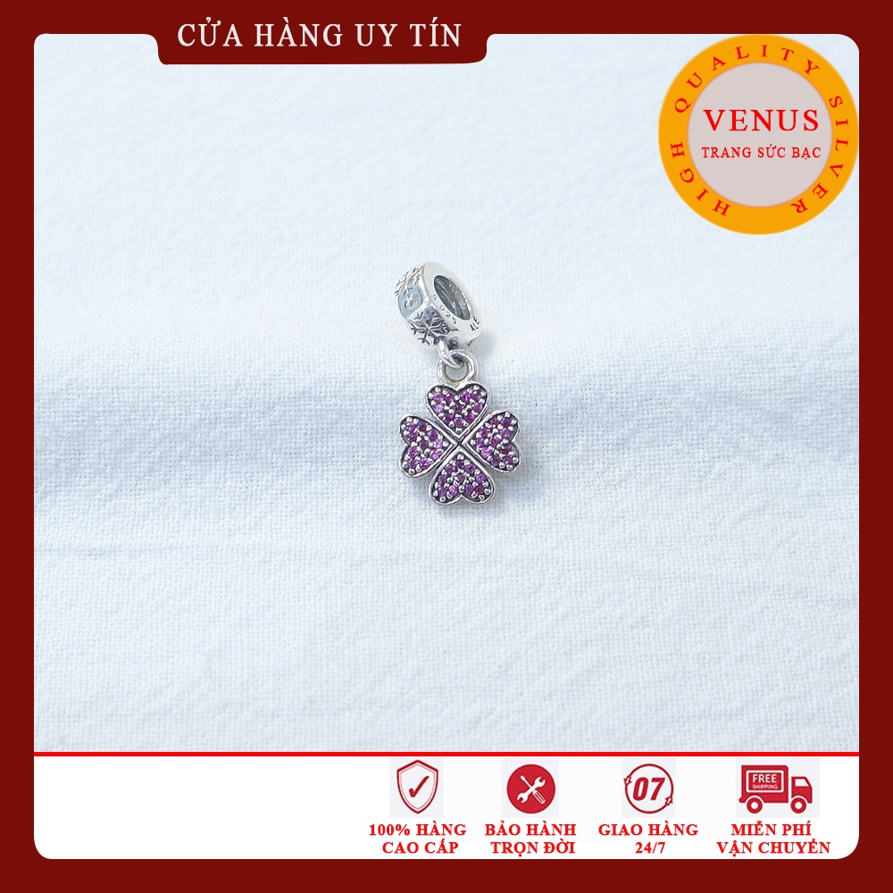 [Chạm bạc cao cấp] Treo cỏ 4 lá xanh lá- Trang sức bạc VENUS