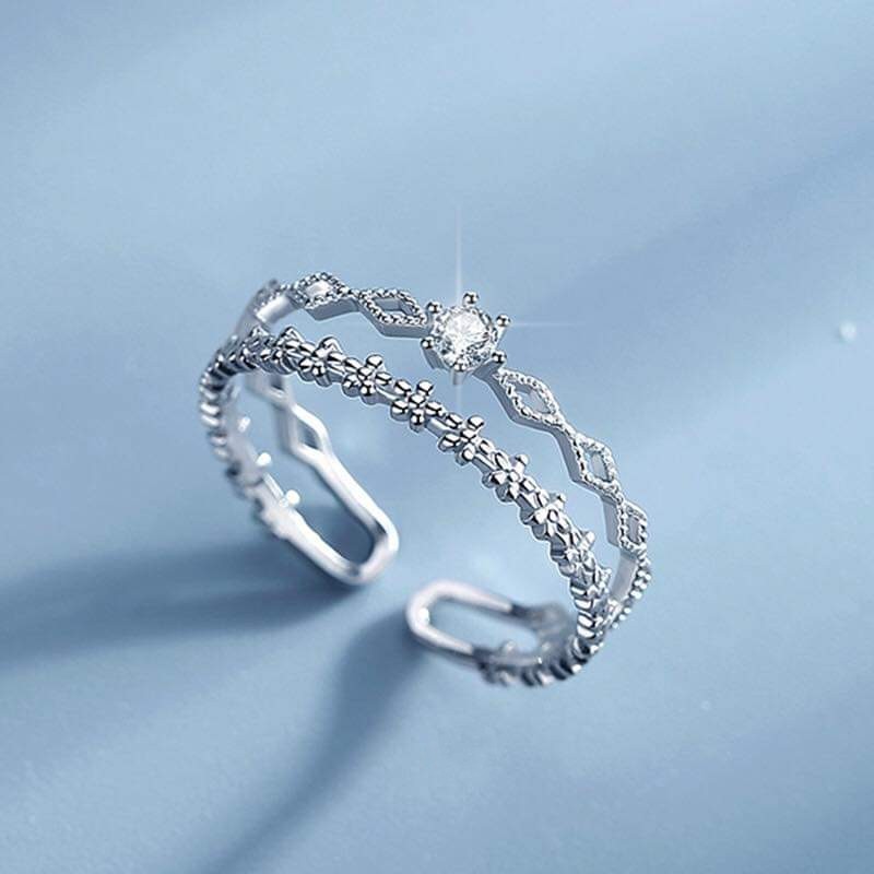 Nhẫn bạc nữ Nhẫn vương miện Công chúa bạc ta Van Jewelry V10007 free size tự điều chỉnh size tay