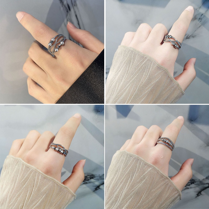 Bộ 4 Nhẫn Hợp Kim Ba Lớp Giảm Căng Thẳng Phong Cách Âu Mỹ