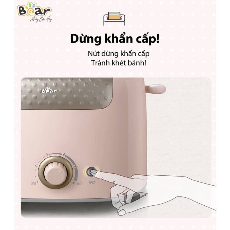 Máy Nướng Bánh Mì Bear DSL-601 Chính Hãng, bản quốc tế bảo hành 18 tháng công suất 680W , hồng pastel, nhỏ gọn tiện lợi