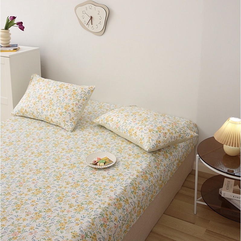Set Ga Gối Cotton Living 100%cotton Hàng Nhập Khẩu Cao Câp 3 Món Hoa Vintage