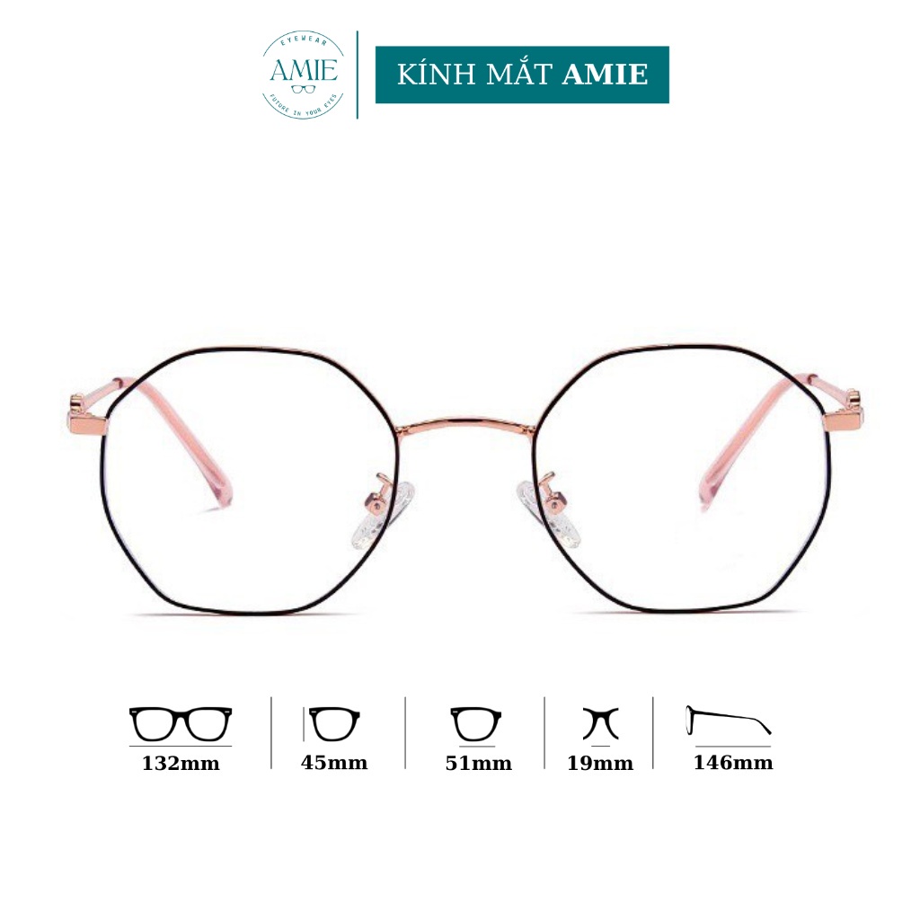Gọng kính mắt cận tròn AMIE Eyewear chất liệu kim loại thanh mảnh màu sắc thời trang nữ 6803