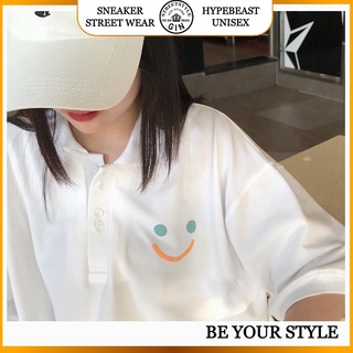 Áo polo oversize mặt cười , áo thun nam nữ cộc tay unisex phong cách polo ulzzang - Gin Store