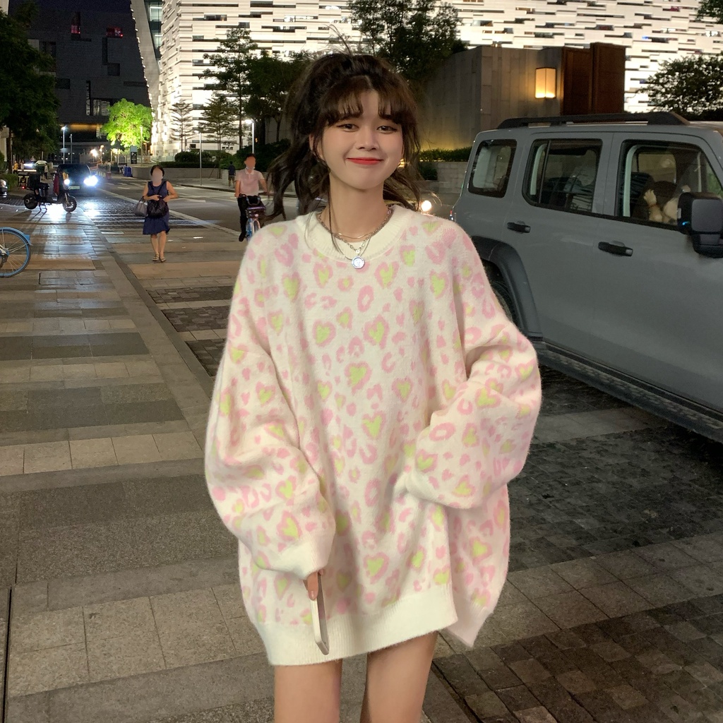 Áo Sweater Dệt Kim Dáng Rộng Phong Cách Retro Hàn Quốc