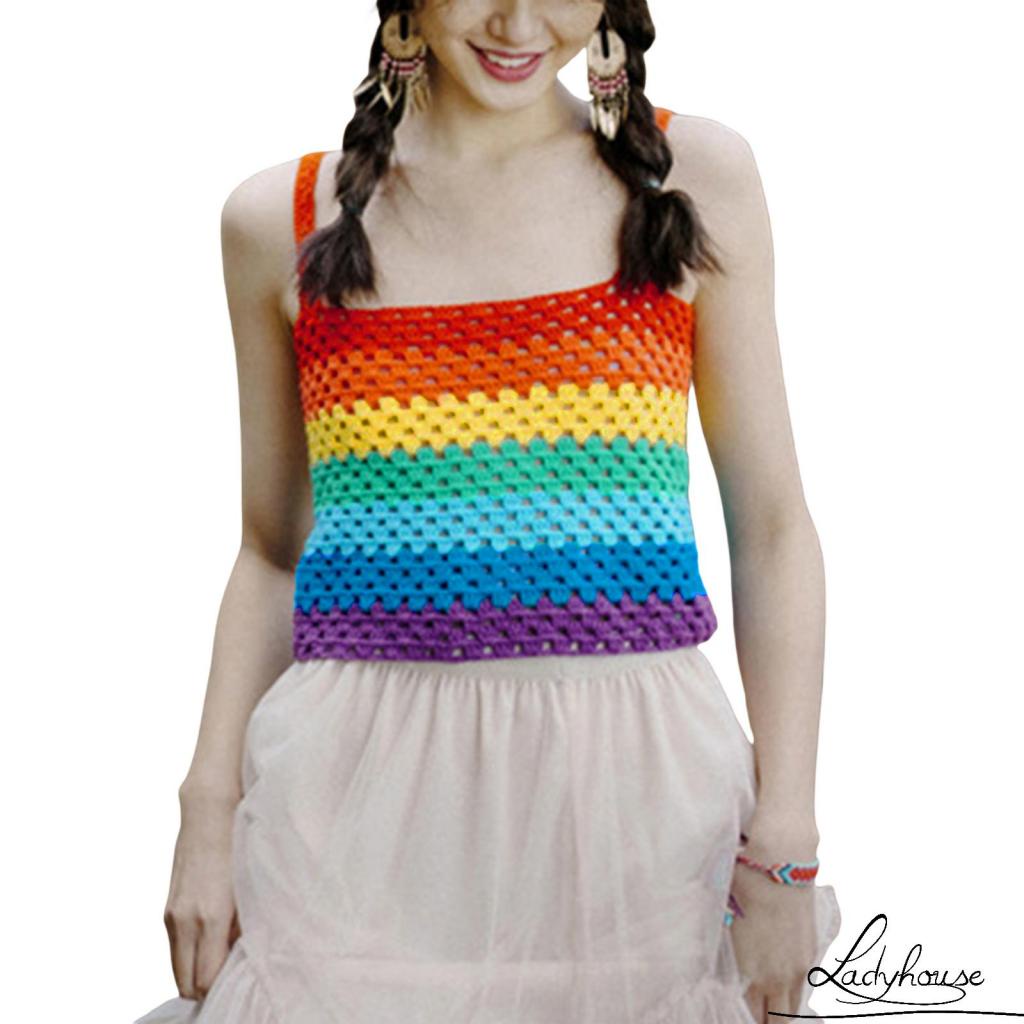 Áo Hai Dây Dệt Thủ Công Màu Sắc Tương Phản Thời Trang Mùa Hè Cho Nữ