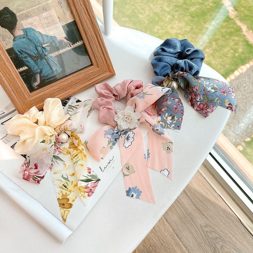 TWINKLE Dây Cột Tóc Ruy Băng Thắt Nơ Phong Cách Hàn Quốc Cổ Điển Ngọt Ngào Cho Nữ Giá Đỡ