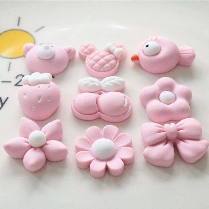 Charm tông màu hồng nhạt trang trí kẹp tóc, bình nước, dán Jibbitz, vỏ ốp điện thoại, DIY