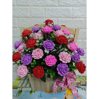 [HOA GIẤY SIÊU ĐẸP]Giỏ Hoa Hồng Giấy Nhún Thiết Kế Đẹp và Sang Trọng_mevabe_loved