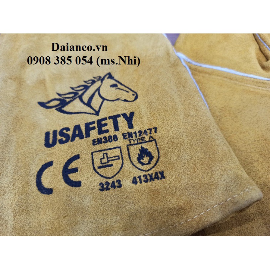 Găng tay da chịu nhiệt cho thợ hàn Usafety US-GL-L1601- Hình thật