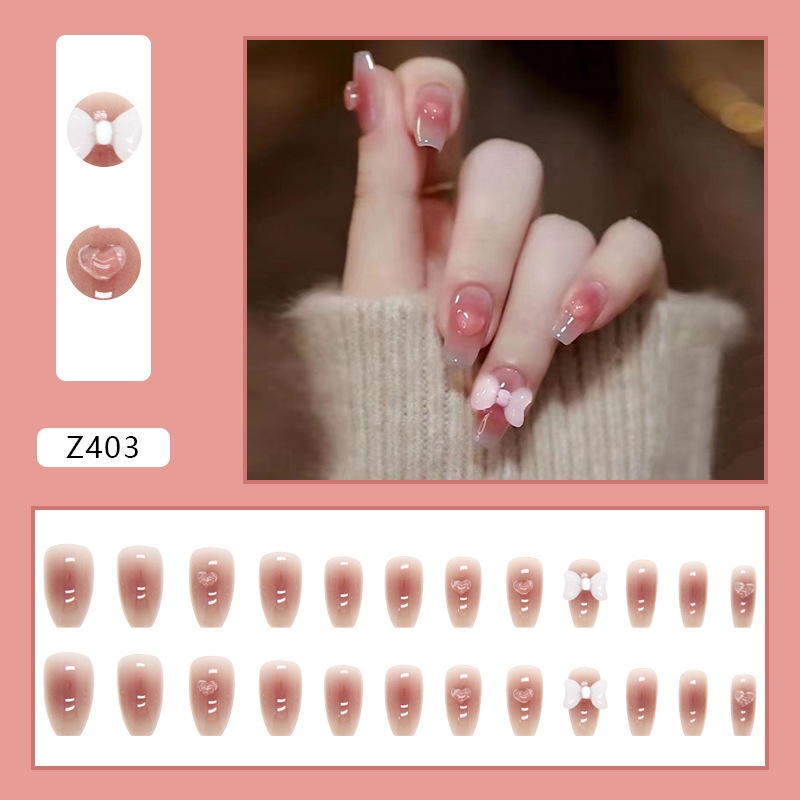 Móng tay giả thời trang Z401-Z440 false nail 24 miếng kèm keo nailbox không thấm nước có thể tháo rời