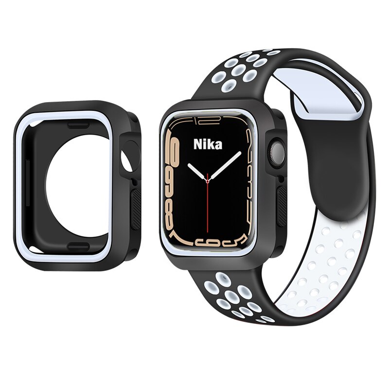 Vỏ bảo vệ bằng silicon kèm dây đeo thích hợp cho đồng hồ thông minh Apple Watch Series 7 Band IWatch 45mm 41mm