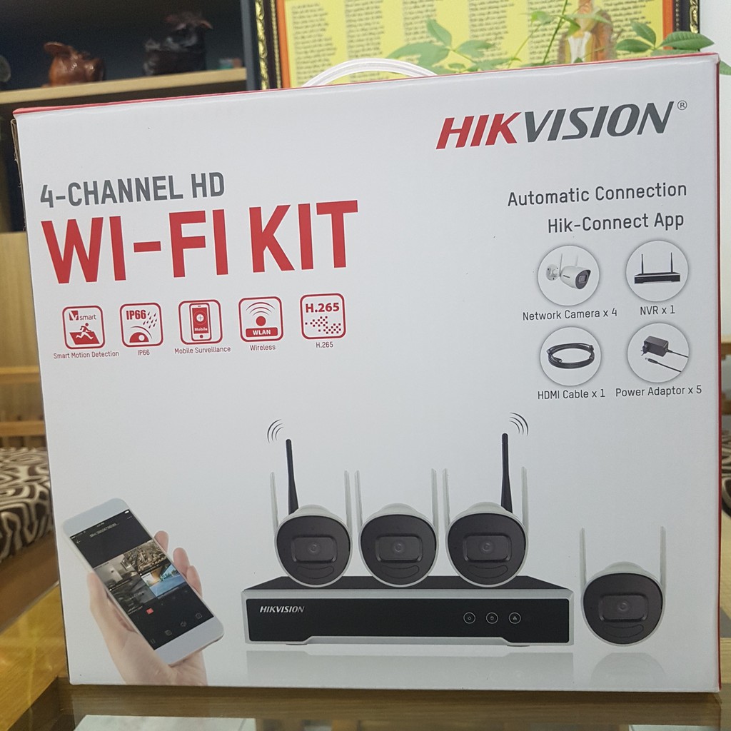 Bộ Kit HIKVISION NK42W0H(D) gồm 4 Camera IP Wifi 2MP và 1 đầu ghi Wifi Hàng chính hãng