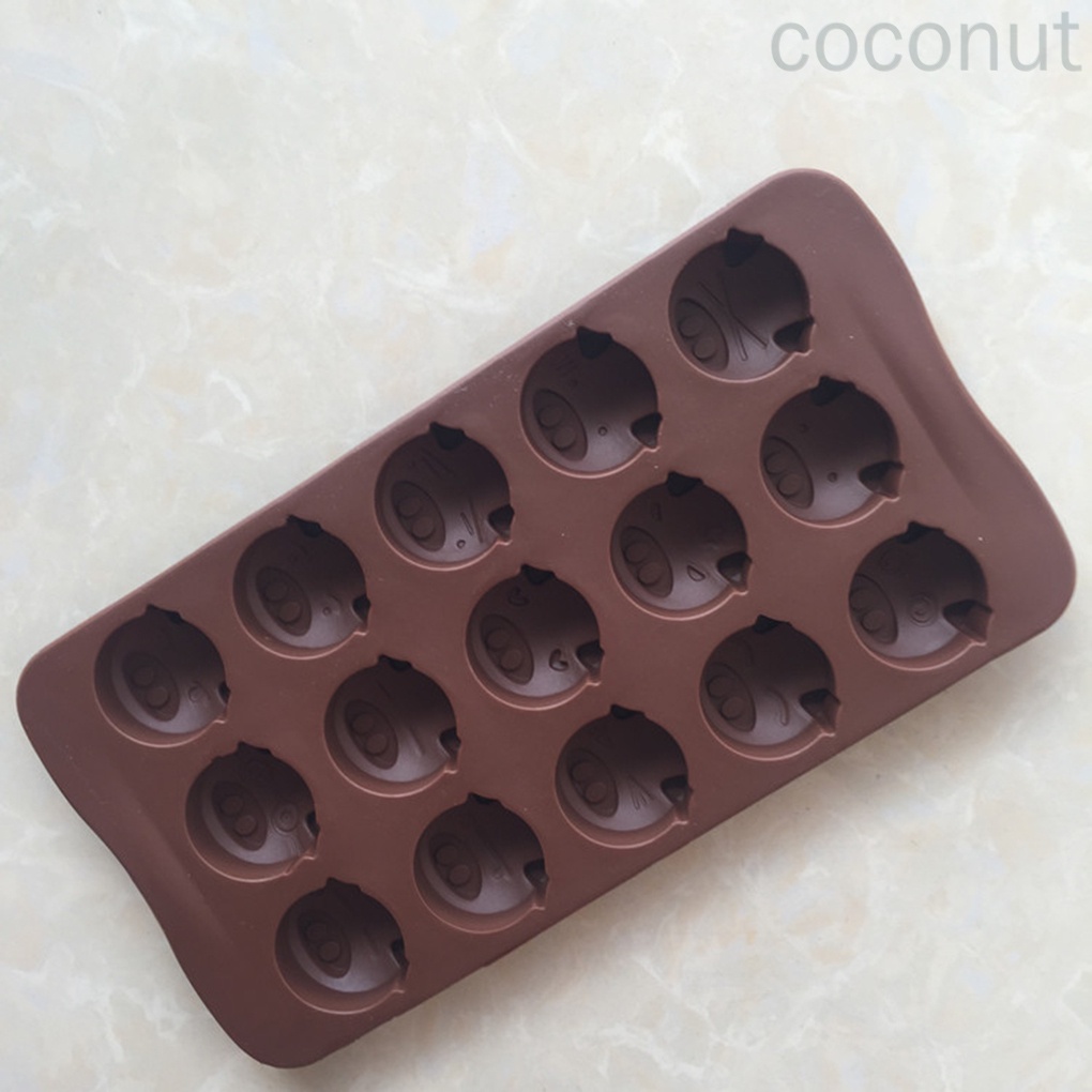 Khuôn silicon làm bánh pudding/ sô cô la/ xà phòng/ thạch/ đá 15 ngăn hình động vật dễ thương