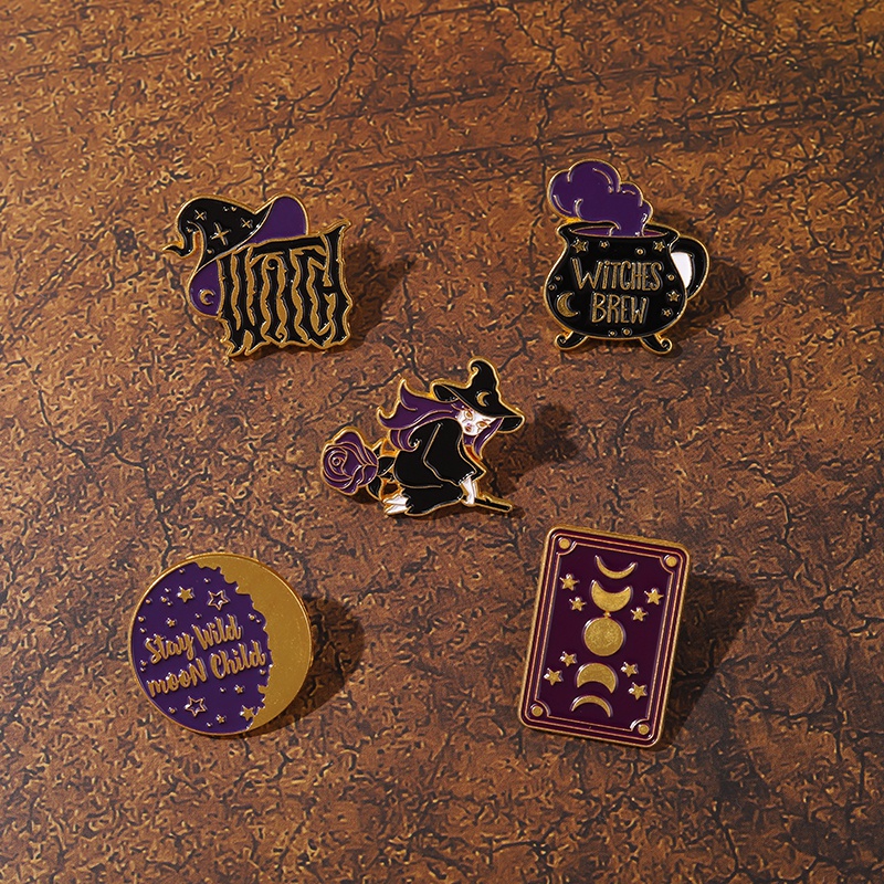 Ghim Cài Áo Kim Loại Hình Cuốn Sách Ma Thuật Chủ Đề Halloween Lunar Eclipse Witch Hat Quà Tặng Trang Sức