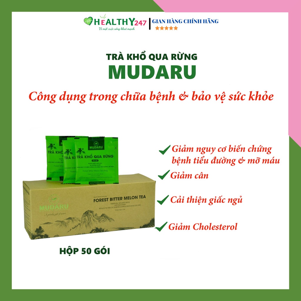 Trà Khổ Qua Rừng (Mướp đắng rừng) Mudaru Chính Hãng Hộp 50 Túi Lọc Tốt Cho Người Bệnh Tiểu Đường, Bệnh Gan HEalthy247