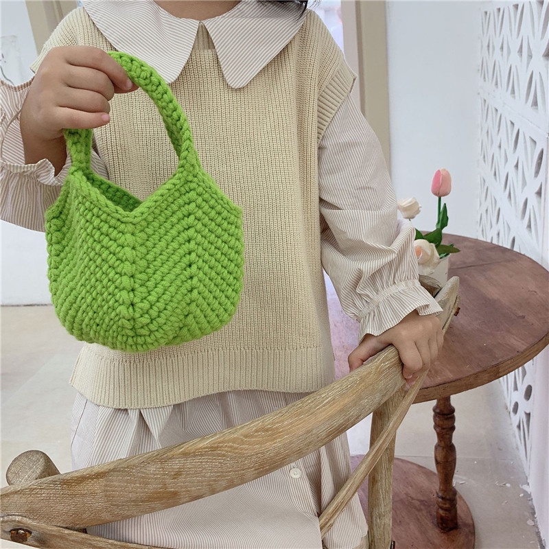 Túi Xách Đan Len Màu Trơn Đơn Giản Thời Trang Mùa Thu Cho Bé