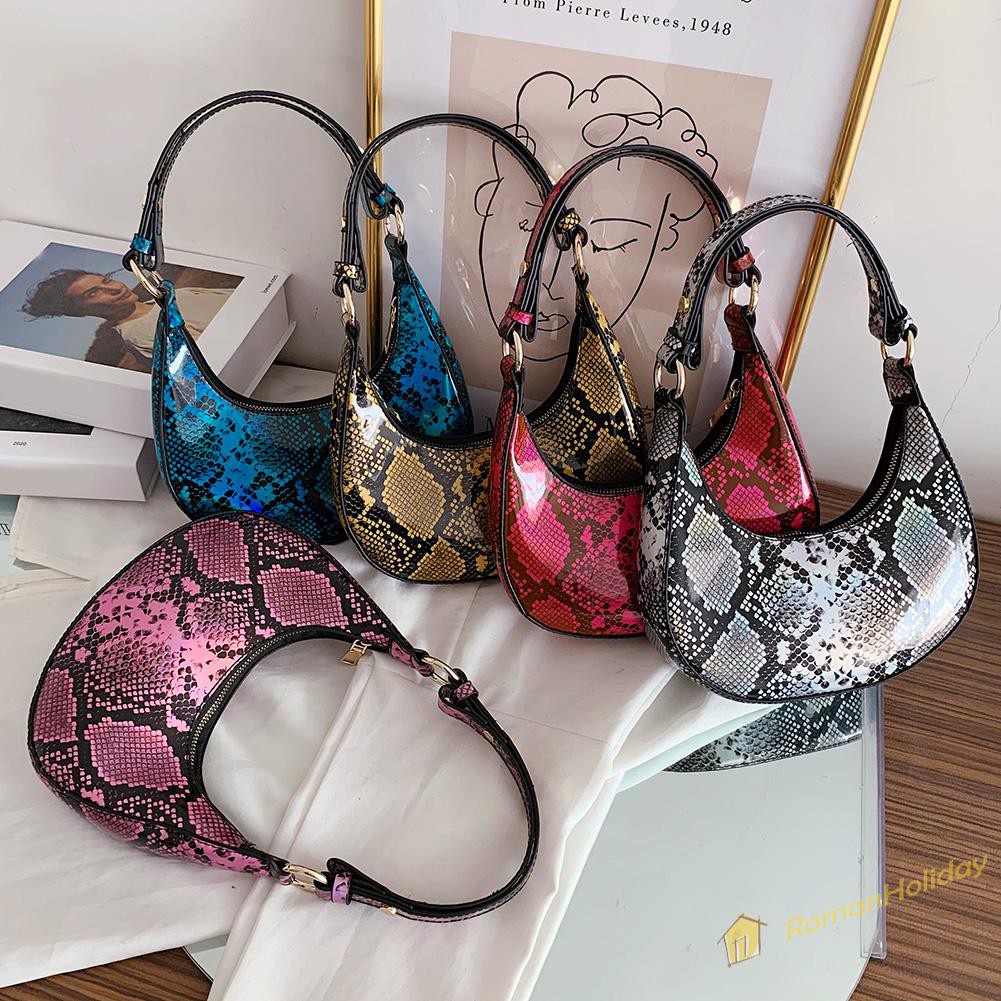 【On Sale】Retro Women Snake Print PU Shoulder Underarm Bag Casual Small Hobos Handbag