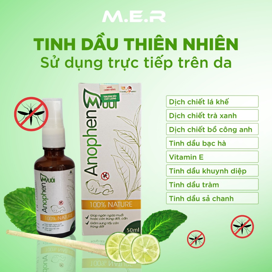 Thảo dược xịt Muỗi Anophen - xua đuổi muỗi, côn trùng, phòng chống muỗi đốt, an toàn khi xịt lên da