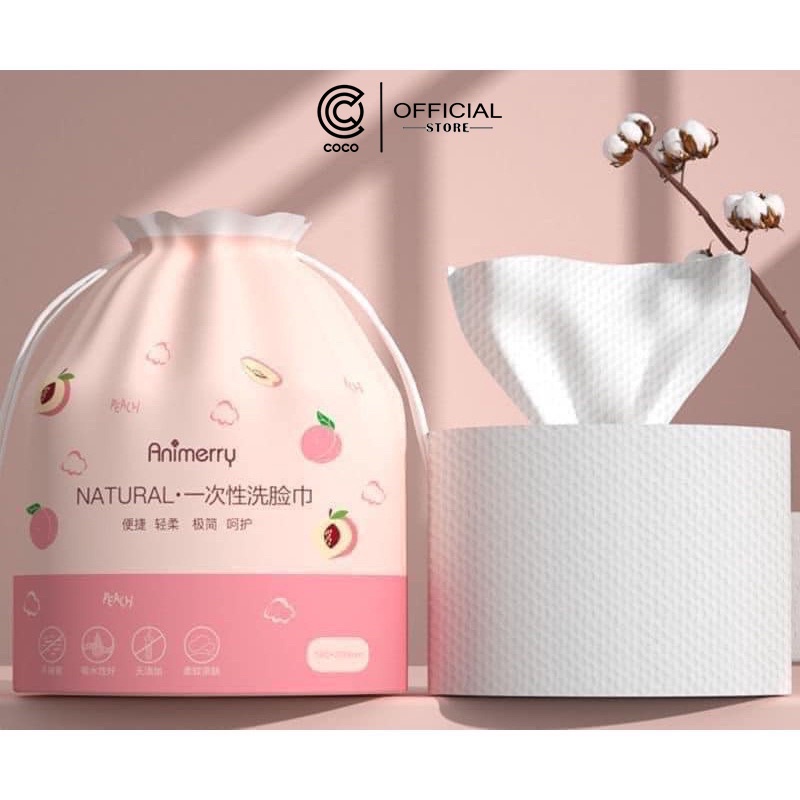Khăn mặt khô Aminerry dùng 1 lần, tẩy trang lau khô lau ướt, khăn lau mặt trái đào siêu mềm, dai, mịn.