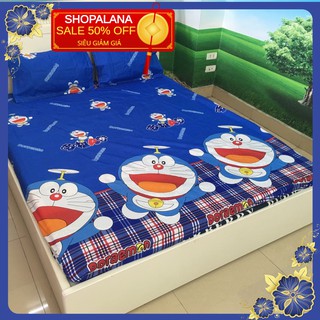 Bộ ga gối trải giường 2mx2m2 hình doremon bay