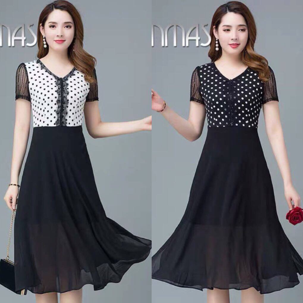 ĐẦM XÒE VOAN CHẤM BI PHỐI REN SANG TRỌNG