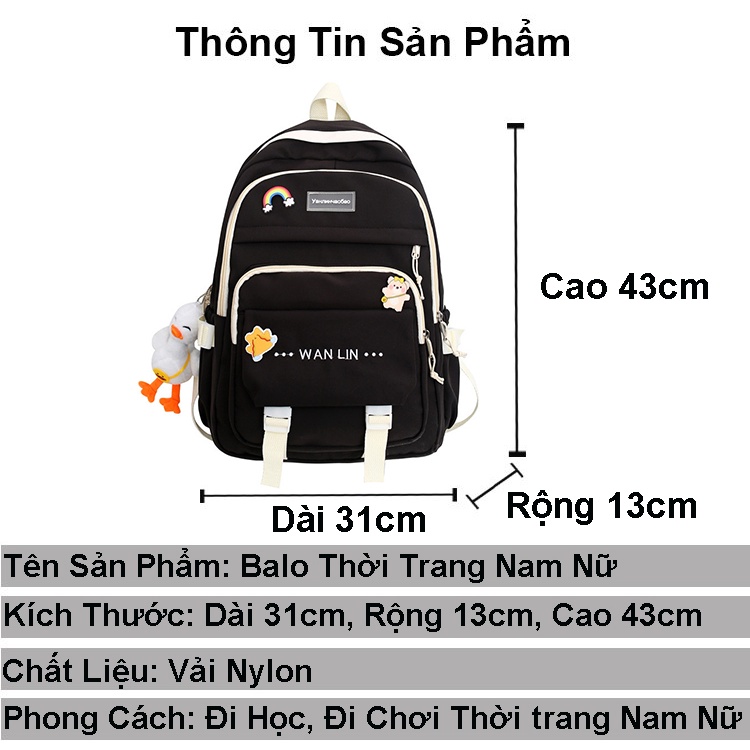 Balo đi học nam nữ cặp nam nữ thời trang đi học đi chơi đựng laptop 15.6 inch Ba lô unisex vải chống nước