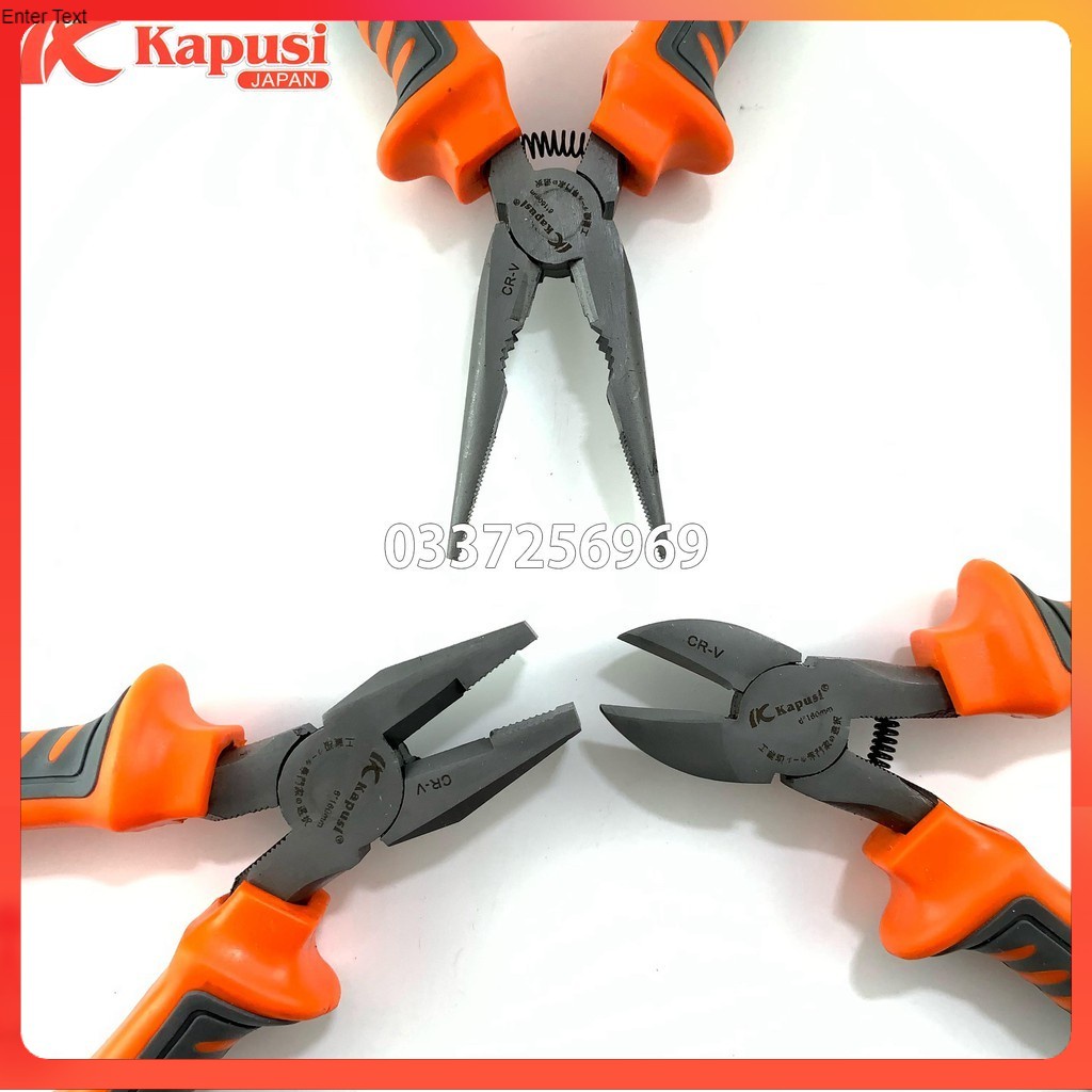 Bộ 3 kìm Điện - Cắt - Nhọn cao cấp thép CR-V Kapusi JAPAN 6 inch (150mm) hàng cao cấp dùng la phê