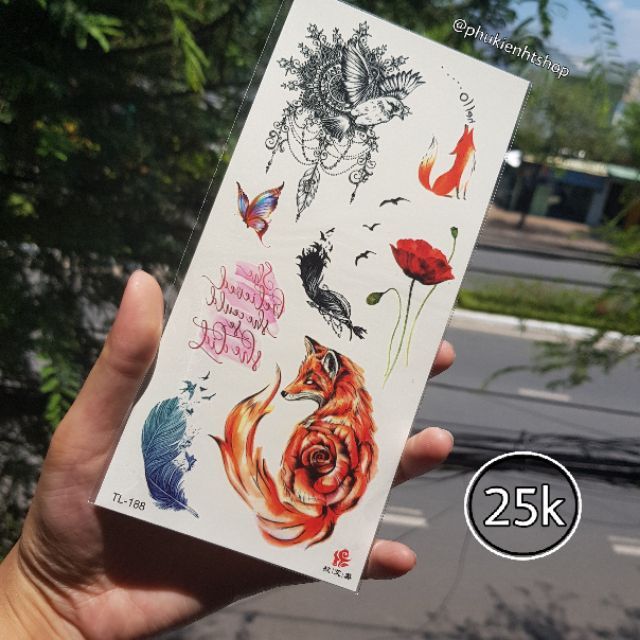 Hình xăm TATOO cao cấp, hồ ly đỏ nghệ thuật độc đáo tl188, size vừa &lt; 9x19cm