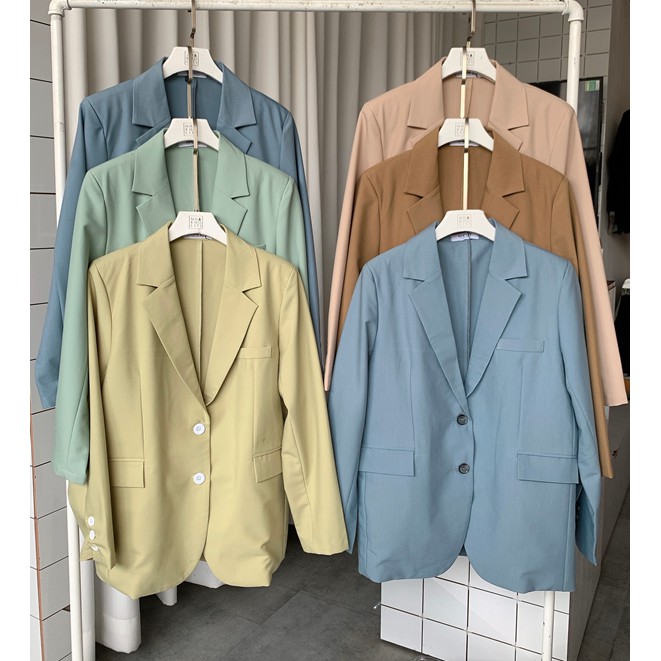 Áo khoác blazer nữ vải cotton đứng form lót demi tông màu Pastel mùa hè- freesize - AKTK038