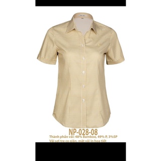 (CÓ SẴN)Áo sơ mi nữ Thái Hòa sọc caro vàng vải cotton pha sợi tre và poly