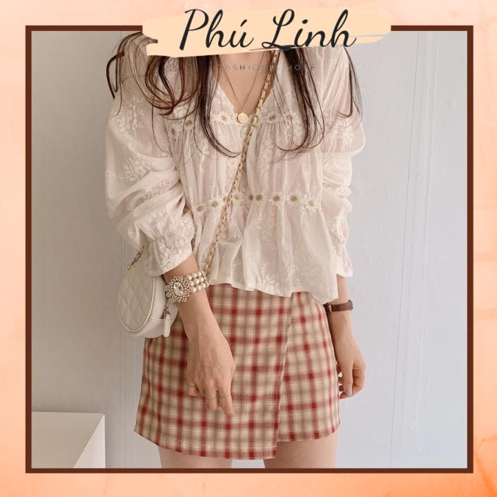 MS706 Áo kiểu nữ babydoll 3 tầng thêu hoa nữ tính vintage