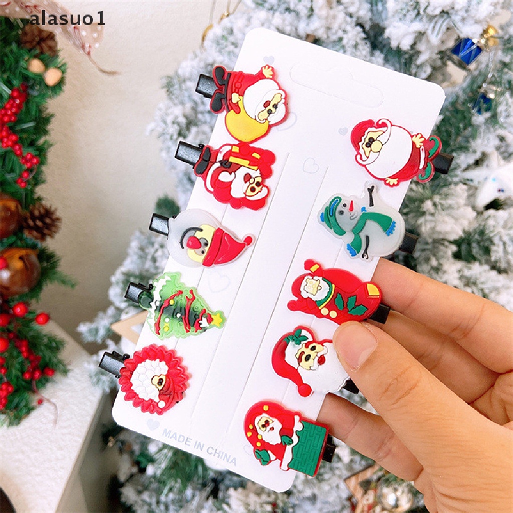1 [alasuo1] Set 10 Kẹp Tóc Hình Ông Già Noel Và Cây Thông Giáng Sinh Dễ Thương Cho Bé Gái [VN]